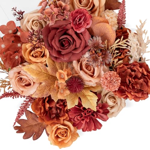 TINGE TIME Silk Fake Flowers Combo, Fake Foam Roses with Stems for DIY Wedding Bouquets Centerpieces Baby Shower Party Home Decorations(Terracotta) - color: Terracotta