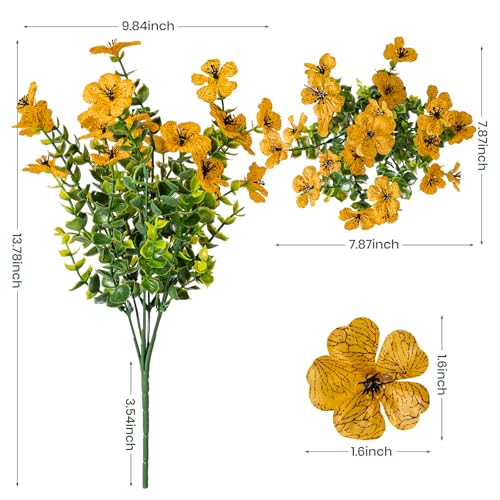 Lnoicy 20 Bundles Artificial Fake Flowers for Outdoor Faux Eucalyptus Flowers for Home Decoration,Fake Plants UV Resistant for Porch/Garden（Yellow） - color: Yellow