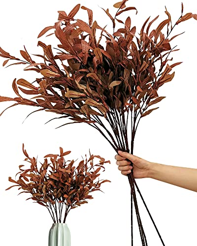 SNAIL GARDEN 5Pcs Fall Artificial Olive Leaves, 37" Long Stems Silk Greenery Autumn Eucalyptus Leaves Fake Plant Spray for Home Tall Vase Halloween Indoor Outdoor Table Centerpiece Fireplace Decor