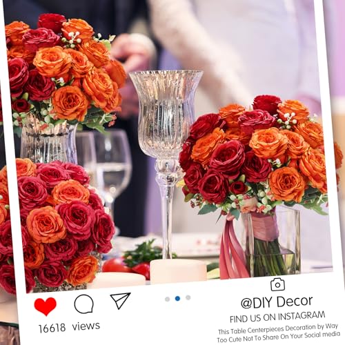 Geosar 8 Bundles Artificial Peonies Flowers Fake Silk Peony Bouquet Faux Peonies Flowers Bulk for Decoration Vase Floral Arrangements Wedding Party Table (Orange,Deep Red) - color: Orange, Deep Red