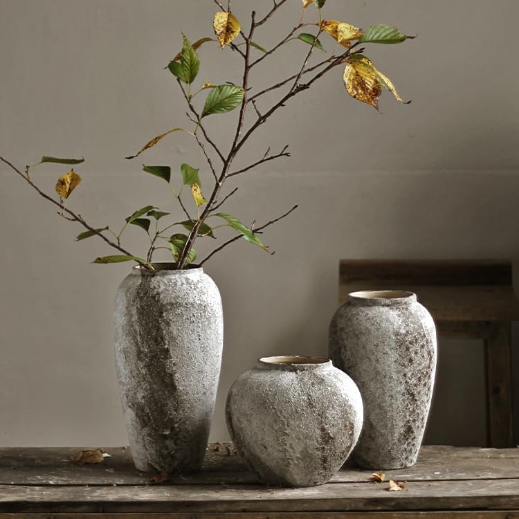 Denique Rustic Ceramic Tall Floor Vase, Vintage Farmhouse Decor, Large Terracotta Vases for Living Room Entryway Table Centerpiece Decor, Terracotta Pottery Clay(C-35cm) - color: Terracotta-c, size: 35 cm