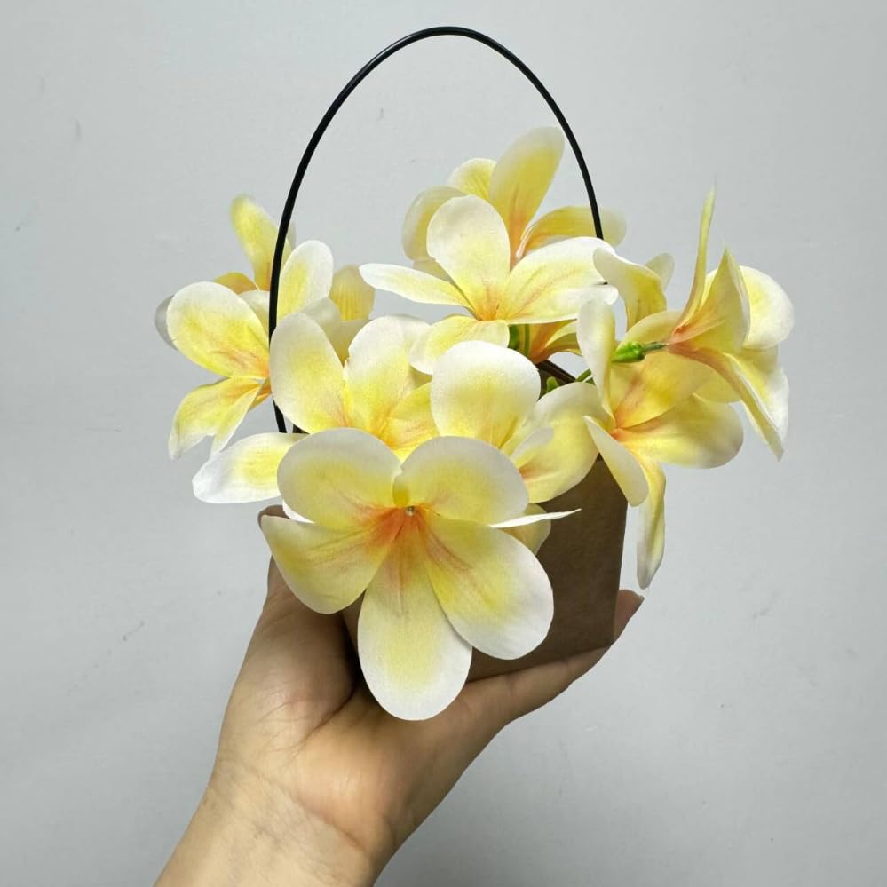 10 Bunch Pink Artificial Flowers Fake Plumeria Flower with Stems,12inch Real Touch Lifelike Frangipani Flower Bouquets for Wedding Engagement Party Cake Topper Spring Flowers Beach Decor (Yellow) - color: Yellow