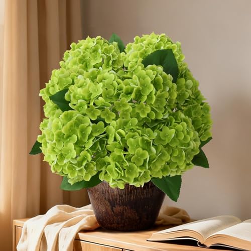 A Bunch 21in, Real Touch Hydrangea Artificial Flowers, with 10pcs Flower Head 20pcs Leaves, Faux Hydrangea Flowers for Home Office Decor Wedding Party Arrangements (2, Green) - color: Green, size: 2 Bunch