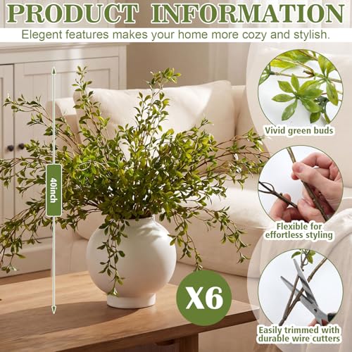 Zeyune 6 Pcs Artificial Greenery Stems 40 Inch Tall Faux Enkianthus Leaf Branches for Tall Vase, Decorative Green Branches for Modern Home Decor, Farmhouse Table Centerpiece, Wedding Arrangement - color: Green, size: Generic Style