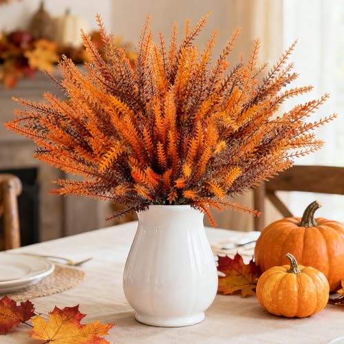 RAINFLOW 6PCS Artificial Fall Flowers for Outdoors Thanksgiving Decor UV Resistant Artificial Autumn Lavender Flowers, Vivid Fall Flower for Vase Planter Garden Patio Balcony Thanksgiving Decor