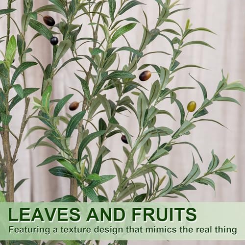 Artificial Olive Tree 6FT Tall Faux Olive Tree Artificial Indoor with Natural Wood Trunk and Lifelike Fruits Realistic Black Potted Interior for Home Office Living Room Decor