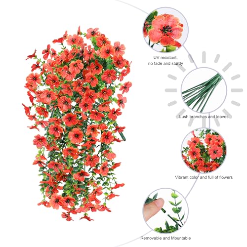 INSPRING Fall Fake Mums Artificial Flowers Hanging Decoration for Outdoors, 2Pcs Orange Daisy with Autumn Eucalyptus Leaves, Realistic Plants Decor, Silk Flower for Porch Patio Balcony Planter Yard - color: Orange
