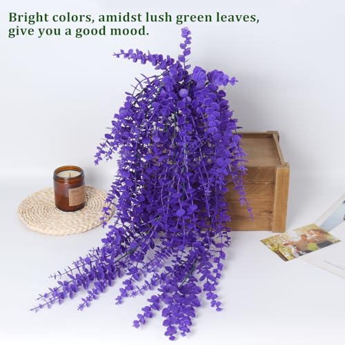 RECUTMS Artificial Hanging Plants Fake Plants Greenery Vines Aritificial Plants Eucalyptus Purple Leaves Hanging Vines Plant Colorful Outdoor Faux Vines Wall Decoration(Pure Purple) - color: Pure Purple, size: Hanging Plants