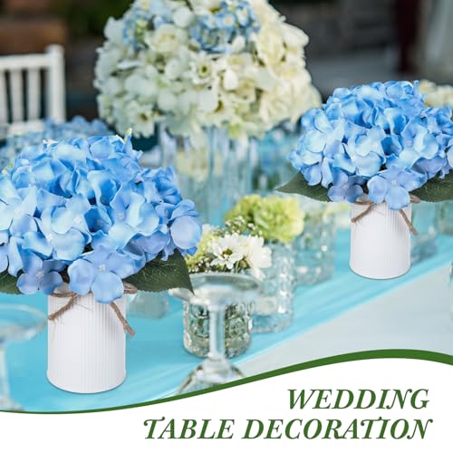 Zeyune Blue 12 Sets Wedding Flower Table Centerpieces Artificial Hydrangeas with Rustic Metal Vase Fake Hydrangea Flowers in Pot Floral Arrangement for Wedding Bridal Tea Party Table Home Decor - color: Blue