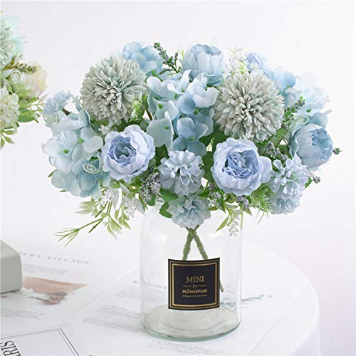 DDcafor 6 Pack Artificial Flowers, Fake Faux Peony Silk Hydrangea Plastic Carnations Daisy Realistic Flower Arrangements for Wedding Decoration Table Centerpieces, for Home Office Party Decor (Blue) - color: 6 Bundles Blue Fake Flower