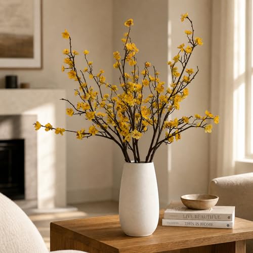 Plum Blossom Flowers Artificial,6Pcs Yellow Artificial Cherry Blossom Branches Flowers,Decorative Branches for Home and Office Decor (Yellow, 6)… - color: Yellow