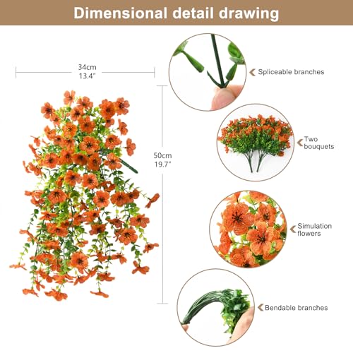 ZFProcess Artificial Hanging Flowers Plants for Outdoor Fall Decoration, 2PCS Faux Silk Daisy UV Resistant Look Real for Outside Home Indoor Planter Porch Window Yard Autumn Decor(Orange) - color: Orange