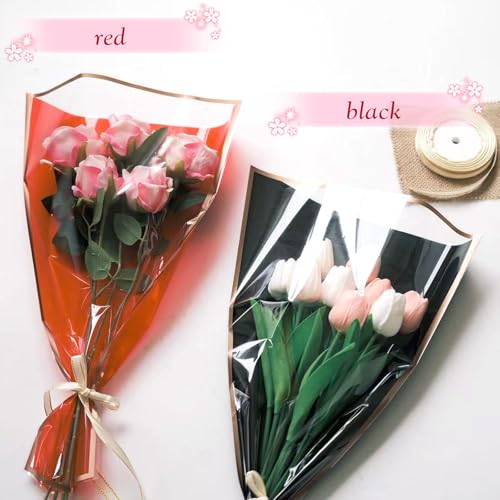 Wzifyf 50 PACK Flower Bags for Bouquets Flower Bouquet Holders Red Floral Wrapping Paper flower Sleeves Build Your Own Bouquet Bar with 72 Ft Ribbons for Valentine's Day Packaging Supplies - color: Red, size: bouquet wrap