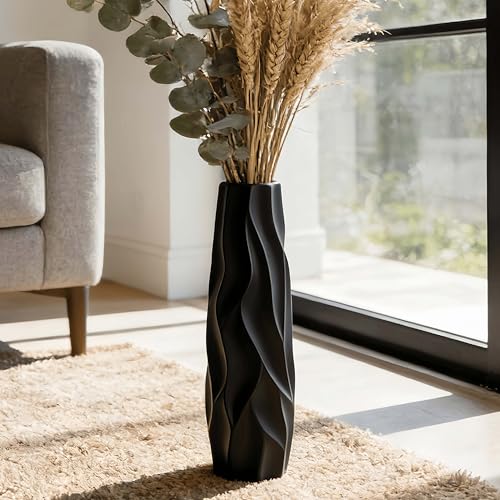 Extra Large Black Floor Vase – 15.7" Modern Decorative Ceramic Vase for Living Room Corner, Hallway or Entryway Home Decor - size: 15.7 Inch