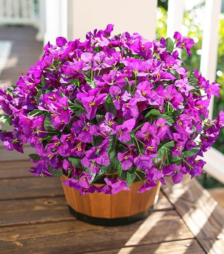 Fake Bougainvillea Artificial Flowers for Outdoors Spring Summer Decor, 4PCS Bougainvillea Outdoor Faux Plants Realistic Silk Flowers for Outside UV Resistant for Planter Patio Window Garden, Purple - color: Purple