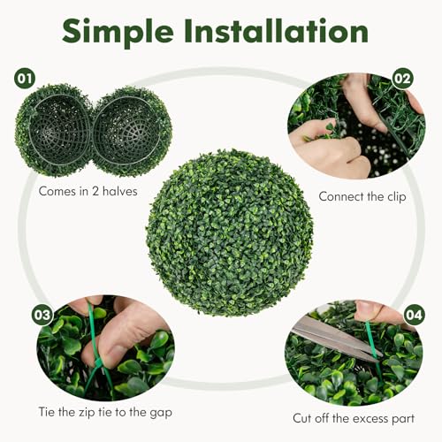 Goplus 2 PCS 16 Inch Artificial Plant Topiary Ball, Round Faux Boxwood Balls Outdoor, Fake Plant Sphere for Front Door, Porch, Backyard, Balcony, Patio, Garden, Wedding and Home Décor - size: 16 Inch
