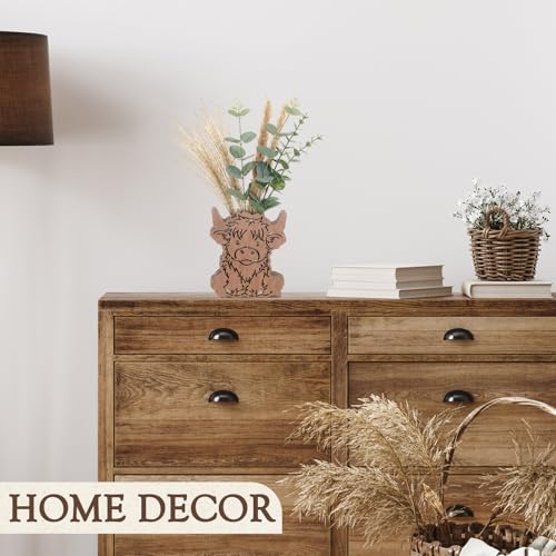 LemonRoad Wooden Cowboy Boot Vases for Wedding Small Cowboy Boot Flower Vase for Flower Faux Greenery Rustic Western Decor for Table Centerpiece Weddings Party (Highland Cattle,Brown,6 Pcs) - color: Brown, size: Highland Cattle