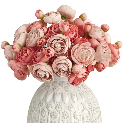 Letjolt Ranunculus Artificial Flower Deep Pink, 18 Pcs | Silk, Wedding Bouquet, Engagement Centerpieces, Bridal Shower Decorations - color: Deep Pink