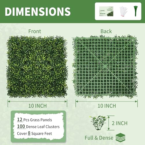 PROWORX Artificial Grass Wall Panels, 10” x 10” 12 Pack 4-Layer Leaf UV-Anti Fake Boxwood Grass for Indoor Outdoor Privacy Fence Screen, Patio, Balcony, Greenery Backdrop Decor - size: 10X10 12pcs