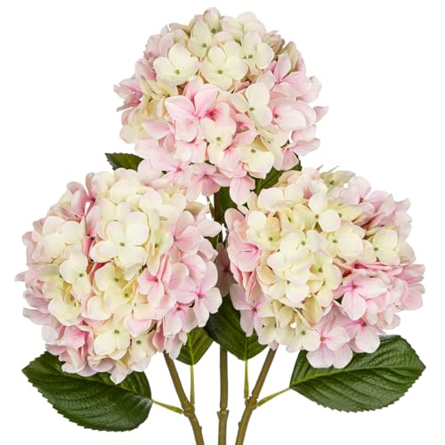 DILATATA Pink Fake Hydrangeas Real Touch Hydrangea Flowers 26" Large Artificial Hydrangea Flowers Silk Hydrangea for Wedding Bouquet, Home, Party, Store, 3pcs - color: Pink Cream, size: 3PCS