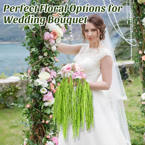 Suncalla 12 Pcs Green Spring Natural Dried Amaranthus Hanging Flowers Amaranthus Artificial Flowers for Wedding Arch Bouquet Floral Garland Wall Home Decoration (23 Inch) - color: Green