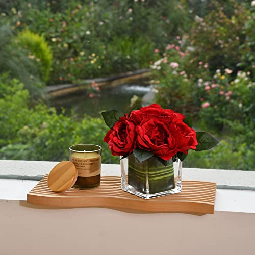 Artificial Peony Silk Flower Centerpieces Faux Floral Arrangement in Glass Vase for Home Wedding Table Decoration (Red) - color: Red