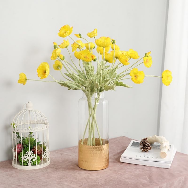 Poppy Flowers Artificial， Poppy Silk Flowers with Stems，Ranunculus Artificial Flowers，Faux Flower Stems for Wedding,Party, Outdoor Indoor Decor Flower Arrangements for Table (3, Yellow) - color: Yellow