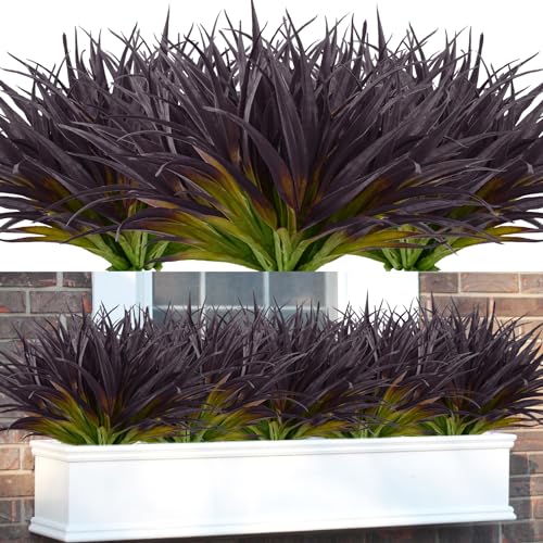 16Pcs Artificial Grass Fake Grass Plants 17.3in Outdoor Plants UV Resistant Faux Greenery Stems for Home Window Garden Patio Pathway Front Porch Halloween Décor Light Green & Purple - color: Light Green & Purple, size: 16 Pcs