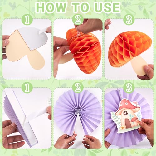 EASY JOY Fairy First Birthday Decorations Fairy Party Decors Fairy Paper Fan Set Pastel Paper Fans Butterfly Fans with Vines Hanging Mushroom Honeycomb for Baby Shower Birthday Tea Party Garden Forest - color: Fairy