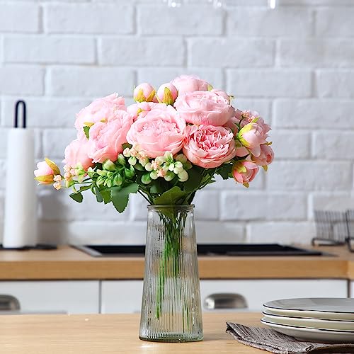 Geosar 8 Bundles Artificial Peonies Flowers Fake Silk Peony Bouquet Faux Peonies Flowers Bulk for Decoration Vase Floral Arrangements Wedding Party Table (Pink) - color: Pink
