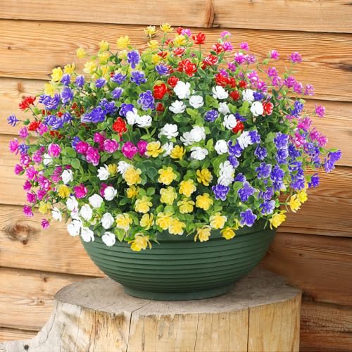 Bassion 20 Bundles Artificial Flowers for Outdoors Decoration UV Resistant Faux Flowers Fake Plastic Plants Shrubs for Indoor Outside Garden Porch Hanging Planter Window Box Home Decor - color: Multi Color
