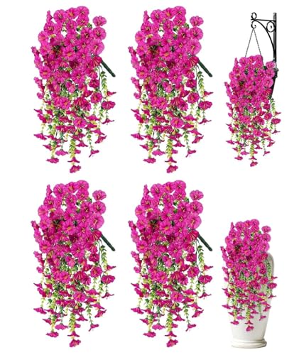 Artificial Hanging Flowers for Outdoors, 4 PCS UV Resistant Morning Glory Flowers with Eucalyptus Leaves, Silk Fake Flower Realistic Faux Plants for Home Patio Porch Garden Decor, Lotus-Color - color: Lotus-color