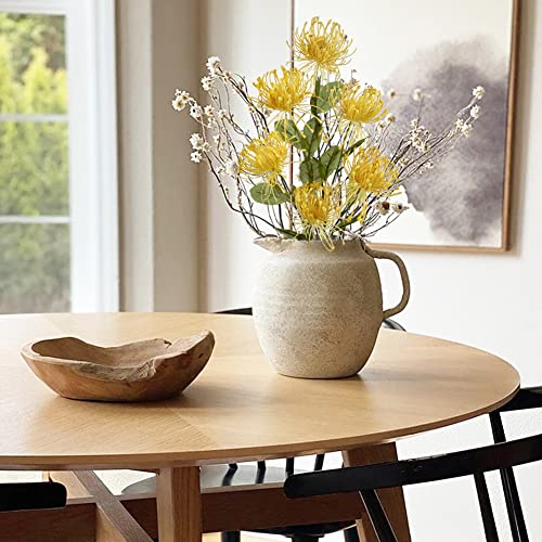 Hollyone 33" Yellow Artificial Mums Flowers Chrysanthemum Flowers 2Pcs Fake Spider Mum Flower Arrangement Faux Pincushion Flower with 3 Heads Long Stem for Party Centerpiece Bouquet Home Decor - color: Yellow
