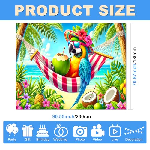 BlissYard Tropical Summer Backdrop 8x6ft Beach Photo Booth Background Colorful Parrot Hammock Ocean Island Theme for Luau Party Birthday Celebration Vacation Event Indoor Outdoor Photography Decor - color: Summer Beach#01