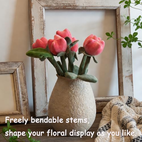 Preserved Bouquet Gift Artificial Flowers Plush Pink Tulip Home Flora Decor for Her Mothers Day Birthday Anniversary Graduation Valentines Gift
