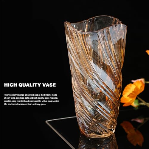 Glass Vase,Elegant Spiral Decorative Centerpiece for Home, Office,Wedding, Stylish Blown Glass Flower Vase - color: Amber, size: 11.6" Hight