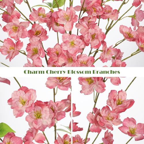 3 Pcs Dark Pink Cherry Blossom Branches 39.4" Silk Flowers with Stems Long Stem Artificial Flowers for Spring Summer Indoor Decoration Faux Flower for Vase Arrangements Table Centerpiece Wedding Decor - color: Dark Pink