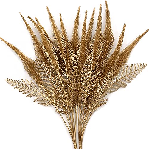 CATTREE Artificial Plants for Christmas, Plastic Grass Faux Shrubs Fake Leaves Simulation Setaria Bushes Home Indoor Outdoor Garden Wedding Festival Decoration Hall Table Planter Filler – Gold 2 Pack - color: Gold Tail Grass -2 Pcs