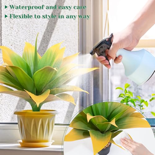 2 Pack 16 Inch Artificial Agave Plant - Large Faux Succulent Steams for Indoor Outdoor Decorating, UV Resistant Realistic Tropical Greenery for Garden Front Porch Aesthetic Decor - 18 Leaves, Yellow - color: Yellow, size: 16"- 2pcs