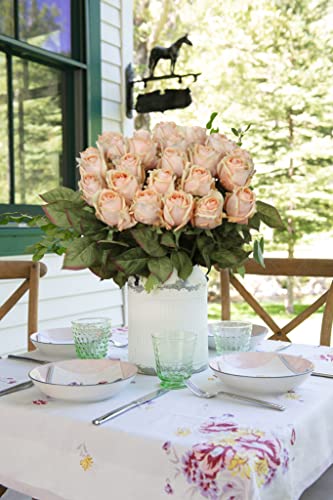 DILATATA Artificial Realistic Roses Peach Flowers 24" Real Touch Silk Roses Bouquet Long Stems Rose Fake Roses Decor for Home Party Wedding Table Centerpieces Roses Realistic - 5 Pcs - color: Peach