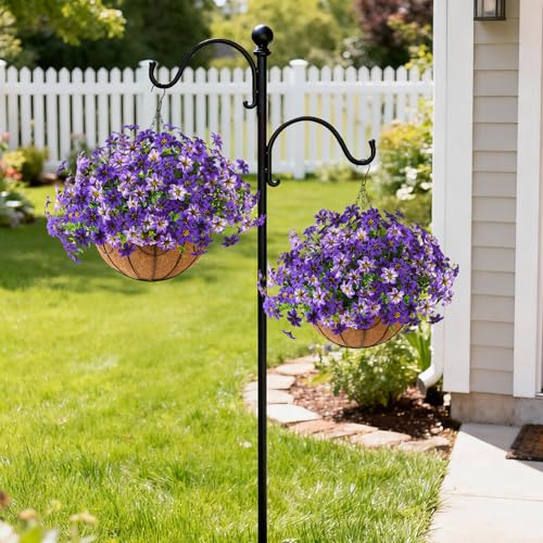ZFProcess Artificial Flowers Hanging Baskets, Multicolor 12 Bundles Faux Flower Outdoor Hanging Basket Spring Summer Decoration, Fake Flowers Plants for Porch Patio Balcony Home Yard Decor (Purple) - color: Screen Printing - Double Purple