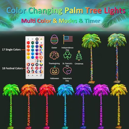 Ledido 6FT Lighted Palm Trees for Pool, 35 Colors Changing Light Up Palm Trees Outdoor with Remote, Led Artificial Fake Tree with Coconuts for Outside Patio Tiki Bar Yard Tropical Party Indoor Decor - color: Color Changing, size: 6ft