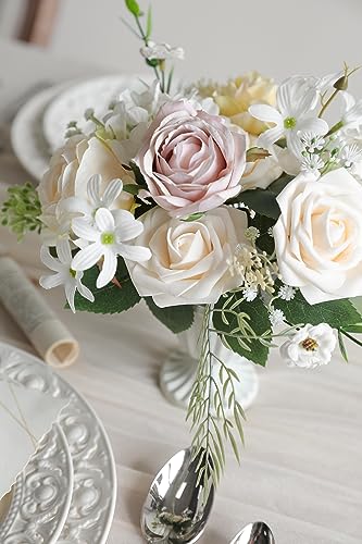YYHUAWU Artificial Flowers Combo Set Fake Flower Leaf Box with Stems for DIY Wedding Bouquets Centerpieces Arrangements Baby Shower Party Home Decorations (Ivory & Champagne) - color: Ivory & Champagne