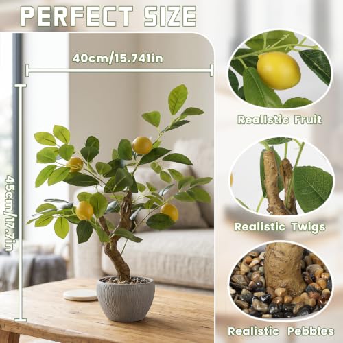 TOARTi Artificial Fake Lemon Tree Potted Plant with Pot, 17.7" Tall Small Artificial Citrus Tree Plant Desk Decor, Realistic Decorative Potted Faux Plants Indoor Shelf Decor for for Home Office Desk - color: Lemon Tree 17.7''