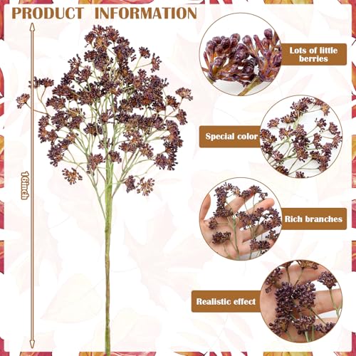 Thiccywoov 3 Pcs Plum Faux Berry Stems Artificial Dusty Sedum Berry Stems Picks Branches Faux Spray for DIY Holiday Farmhouse Home Mantel Harvest Decorations (16 Inch) - color: Plum, size: 16 inches