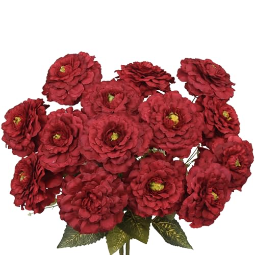 2 Pcs Artificial Flowers Zinnias Silk Flowers with Stems Zinnia Elegans Red Artificial Flowers for Outdoors Floral Arrangements Table Centerpieces Wedding Party Home Spring Summer Decor - color: Red