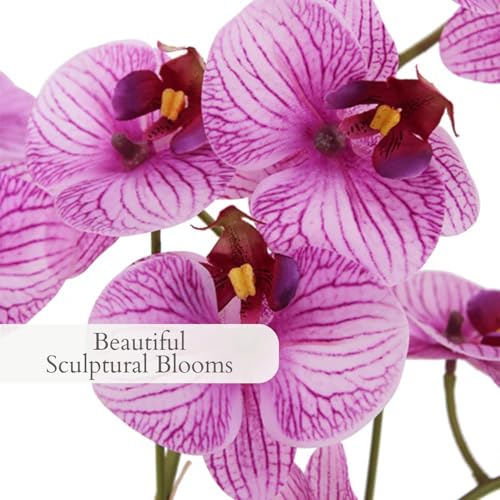 CG Hunter Faux Orange Orchid Plant, Premium Artificial Indoor Flower Display Stands 23”, Beautiful Sculptural Blooms That Lasts Forever, White Planter Pot Included - size: 23" Purple Orchid