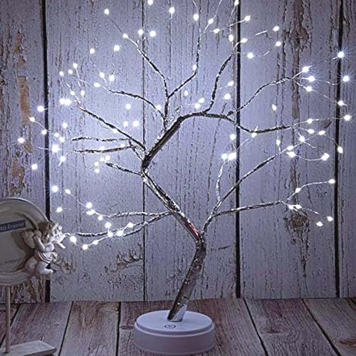 FuChsun Bonsai Tree Light 108 LED Artificial Tree Lamp, Battery and USB Operated (White Glow Silver Branch) - color: White Glow-silver Branch