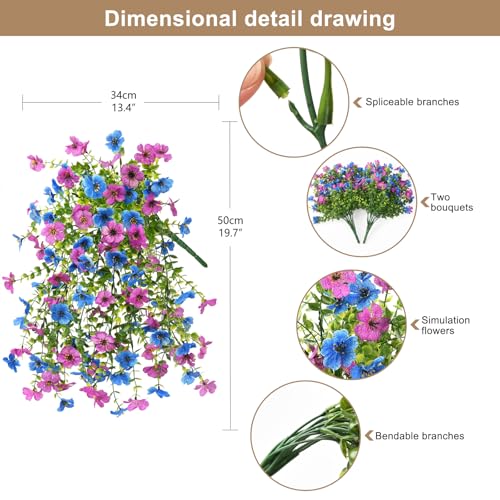 ZFProcess Artificial Hanging Flowers for Outdoors Spring Summer Decoration, 2PCS Silk Fake Daisy Realistic Outdoor Flowers UV Resistant Porch Patio Window Yard Decor(Purple Blue) - color: Purple Blue