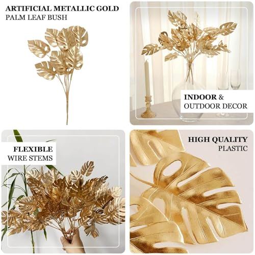 Efavormart 4 Pack 14 inch Metallic Gold Artificial Monstera Leaves Bushes, Tropical Palm Leaf Bunches Vase Fillers for Boutique Displays and Small Centerpieces - color: Type23